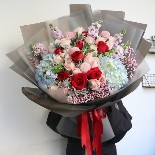 红掌红玫瑰混搭高端花束大气送长辈领导朋友客户生日祝福福寿延绵