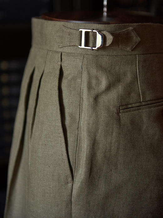 Baird Mcnutt 深卡其绿色爱尔兰亚麻意式工艺裤装 商品图2
