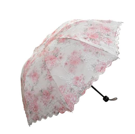 【雨伞】双层蕾丝伞花边晴雨两用刺绣三折伞公主洋伞防晒黑胶太阳伞 商品图3