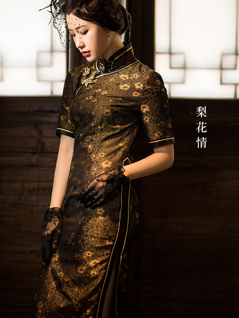 e19250玺玥真丝花罗旗袍宴会礼服