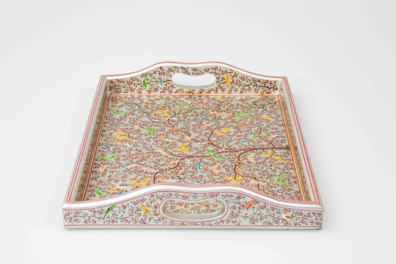 她乡悦品-手工微型艺术绘画银色托盘, 百鸟幸福树
