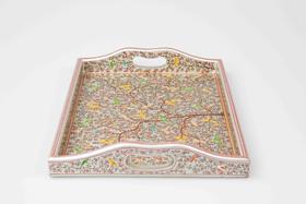 她乡悦品-手工微型艺术绘画银色托盘, 百鸟幸福树