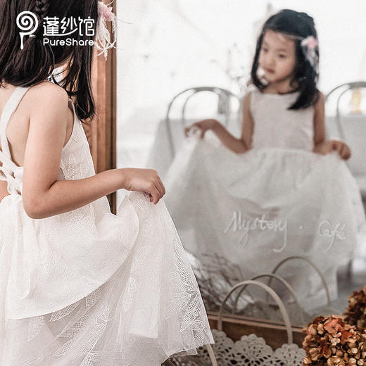 pureshare蓬纱馆女童白色时尚度假连衣裙夏小女孩吊带裙生日礼服-白色度假两件套 商品图0