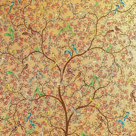 她乡悦品-手工微型艺术绘画金色托盘, 百鸟幸福树 Miniature Painting Art Tray 商品图2