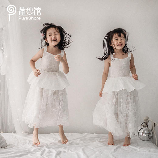 pureshare蓬纱馆女童白色时尚度假连衣裙夏小女孩吊带裙生日礼服-白色度假两件套 商品图3