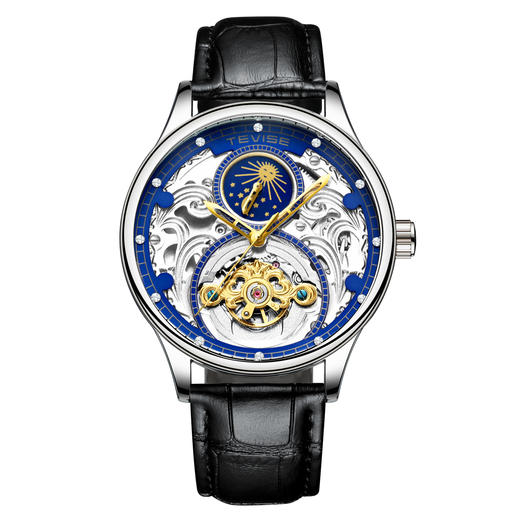 「Tevise特威斯 镂空全自动机械表」月相陀飞轮男士防水父亲节礼物手表 商品图8