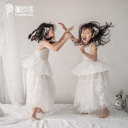 pureshare蓬纱馆女童白色时尚度假连衣裙夏小女孩吊带裙生日礼服-白色度假两件套 商品图4