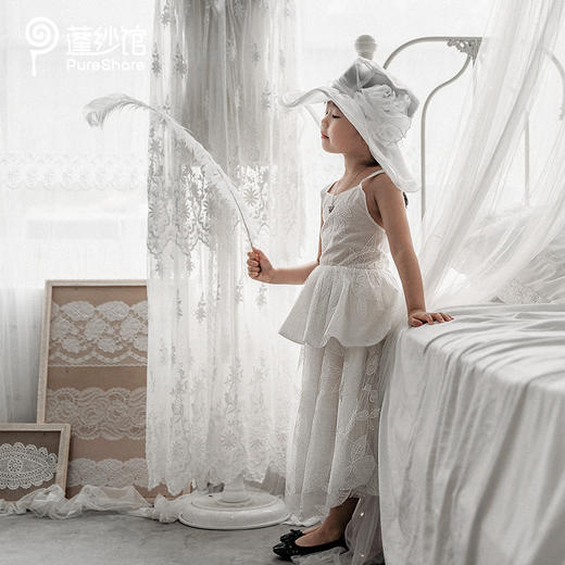 pureshare蓬纱馆女童白色时尚度假连衣裙夏小女孩吊带裙生日礼服-白色度假两件套 商品图2