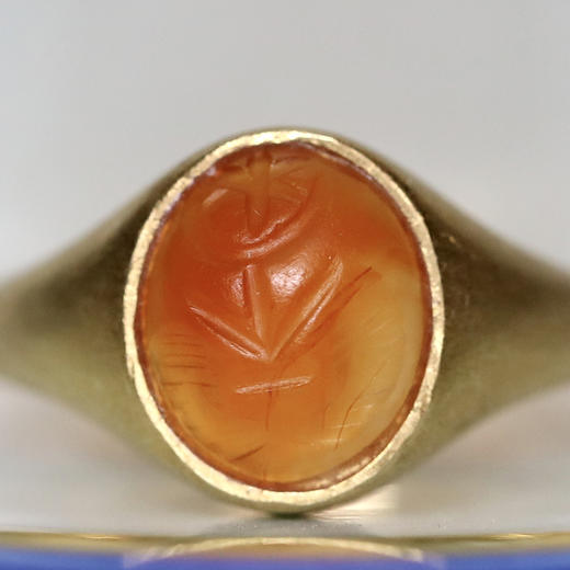 萨珊波斯星月双翅印章珠戒指