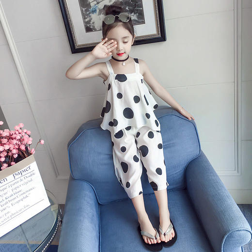 CCT-CTM18111新款波点洋气韩版中大童休闲两件套 商品图0