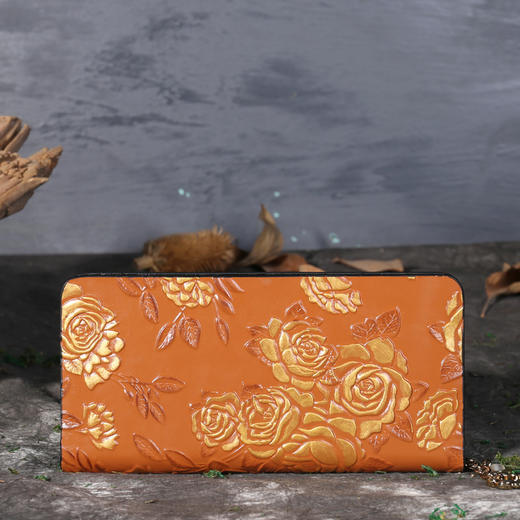 ZL-048民族风真皮钱包女多功能长款拉链手拿包 商品图1