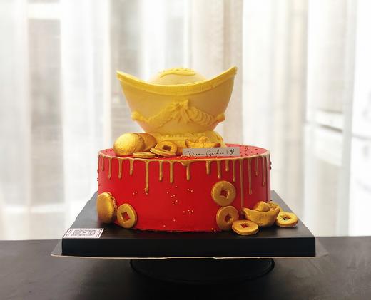 招财进宝(底层戚风蛋糕可选择大小口味,上层金元宝是5寸慕斯)