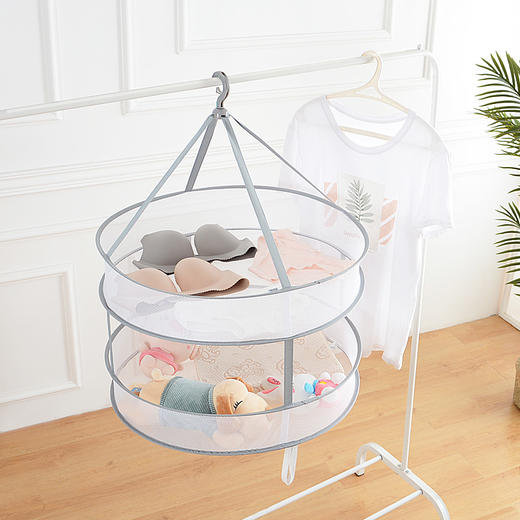 心选丨升级款加大灰包边晒衣篮 双层折叠大号晾衣网防风晒衣架 商品图1