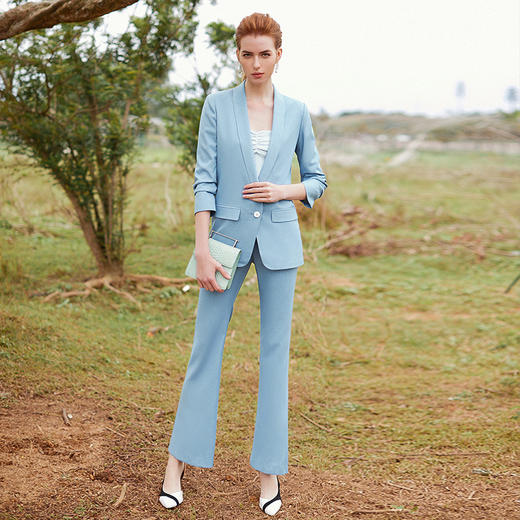 IWY/职业套装女淡蓝时尚单粒扣七分袖西装套装休闲工作服CP9339 商品图2