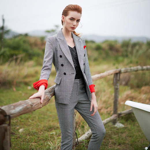 IWY/灰色小西装西服套装女条纹格子韩版休闲职业装时尚CP9354 商品图5