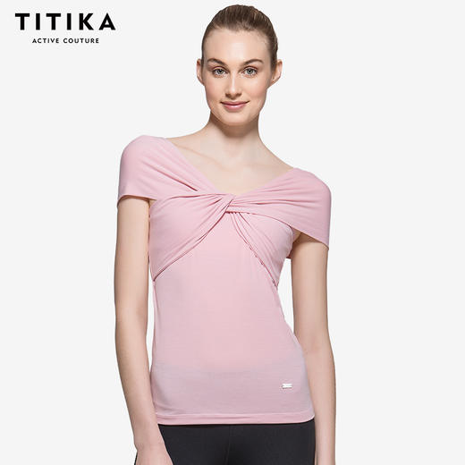 TITIKA夏季新款瑜伽服蝴蝶结交叉短袖运动上衣紧身瑜伽t恤女63948 商品图0