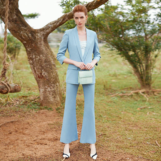 IWY/职业套装女淡蓝时尚单粒扣七分袖西装套装休闲工作服CP9339 商品图1