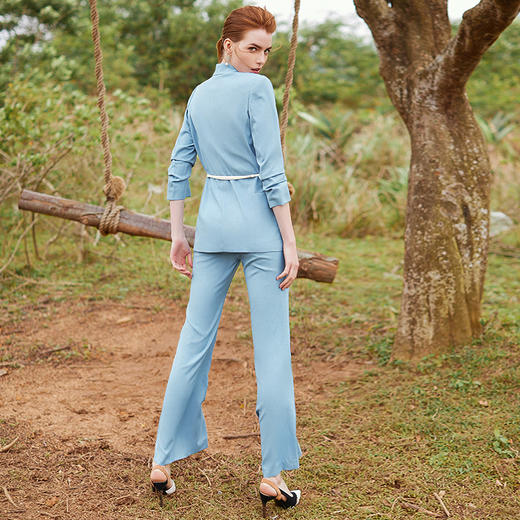 IWY/职业套装女淡蓝时尚单粒扣七分袖西装套装休闲工作服CP9339 商品图5