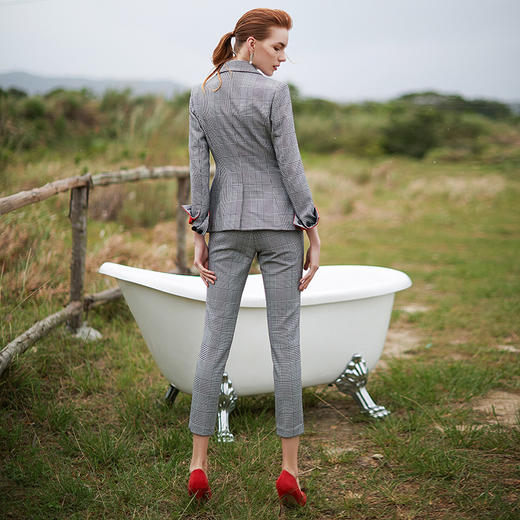 IWY/灰色小西装西服套装女条纹格子韩版休闲职业装时尚CP9354 商品图2