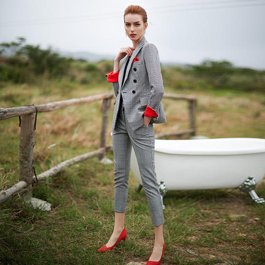 IWY/灰色小西装西服套装女条纹格子韩版休闲职业装时尚CP9354 商品图3