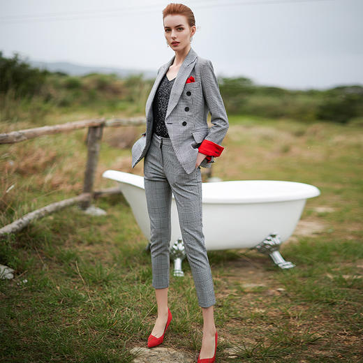 IWY/灰色小西装西服套装女条纹格子韩版休闲职业装时尚CP9354 商品图4