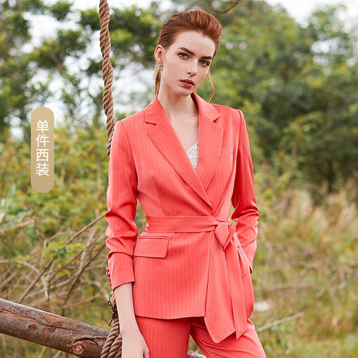 IWY/红色职业装女细条纹西装套装系带收腰西服商务OLCP9313 商品图10
