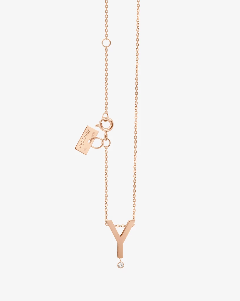 订购6周到｜Vanrycke-高光时刻-专属字母Y-18K玫瑰金 钻石 项链［法国设计师］