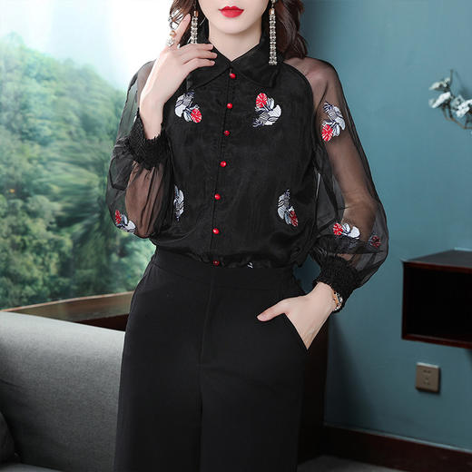 BS-YYT6823B新款时尚翻领重工刺绣舒适上衣TZW 商品图2
