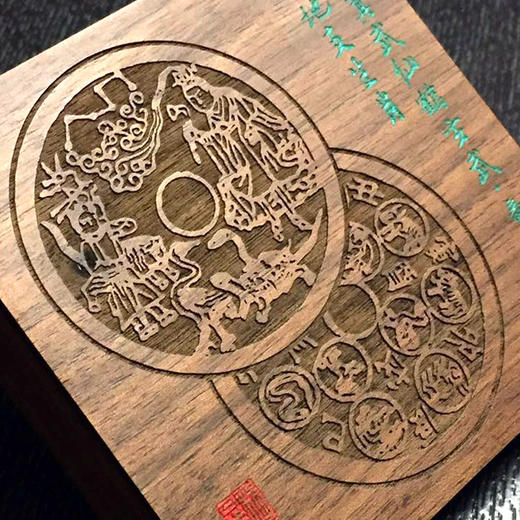 【实木泉匣】真武仙鹤虎背十二生肖宋花（71mm圆盒）黑胡桃单枚装实木盒 商品图2