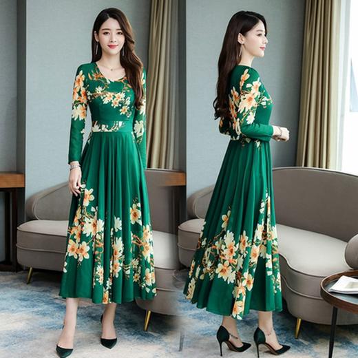 NYL-25756新款气质修身显瘦长袖雪纺中长款碎花连衣裙TZW 商品图0