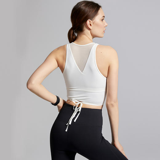 TITIKA女士健身时尚背心白色美背运动上衣瑜伽背心女带胸垫63905 商品图2