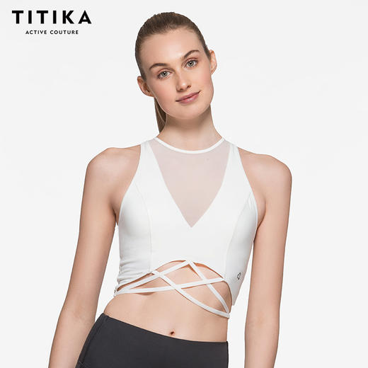 TITIKA女士健身时尚背心白色美背运动上衣瑜伽背心女带胸垫63905 商品图0