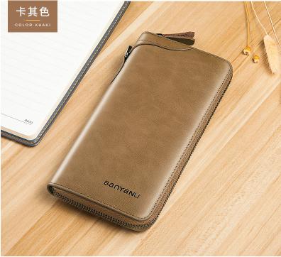 BYN-N991新款男士钱包男长款商务复古牛皮拉链钱夹 商品图1