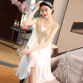 BS-T6062新款钉珠拼接宽松舒适大摆连衣裙配吊带TZW