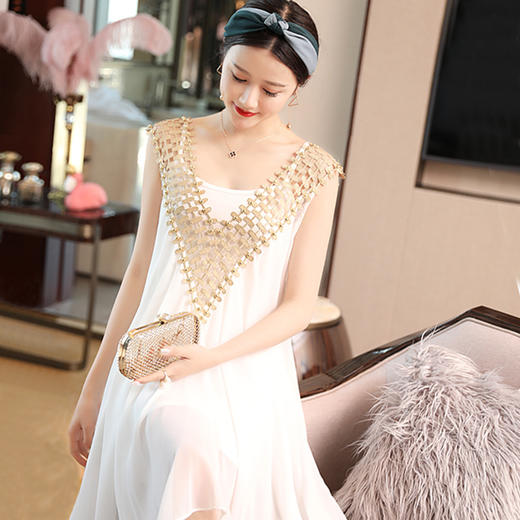 BS-T6062新款钉珠拼接宽松舒适大摆连衣裙配吊带TZW 商品图1