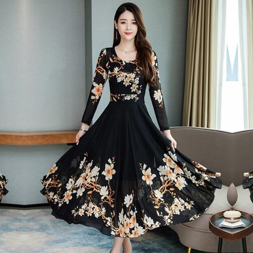 NYL-25756新款气质修身显瘦长袖雪纺中长款碎花连衣裙TZW 商品图2