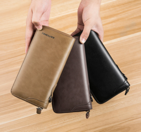 BYN-N991新款男士钱包男长款商务复古牛皮拉链钱夹