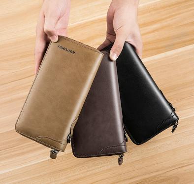 BYN-N991新款男士钱包男长款商务复古牛皮拉链钱夹 商品图0