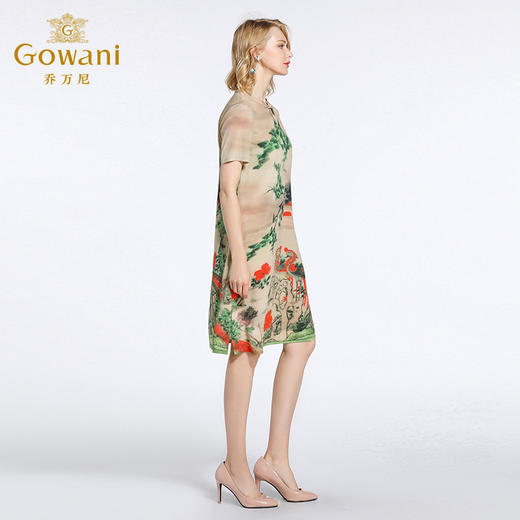 乔万尼桑蚕丝连衣裙夏中国田园风印花宽松气质真丝裙子女EB2E906 商品图2