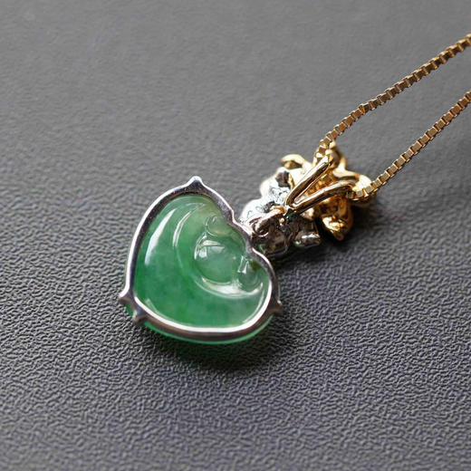 冰种阳绿翡翠如意吊坠18k黄金白金钻石镶嵌 商品图5