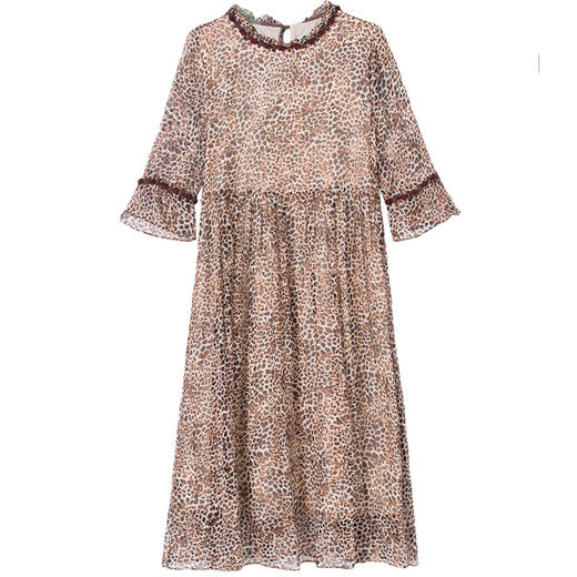 WWM-46303新款轻奢大摆木耳边豹纹印花真丝连衣裙TZW 商品图4