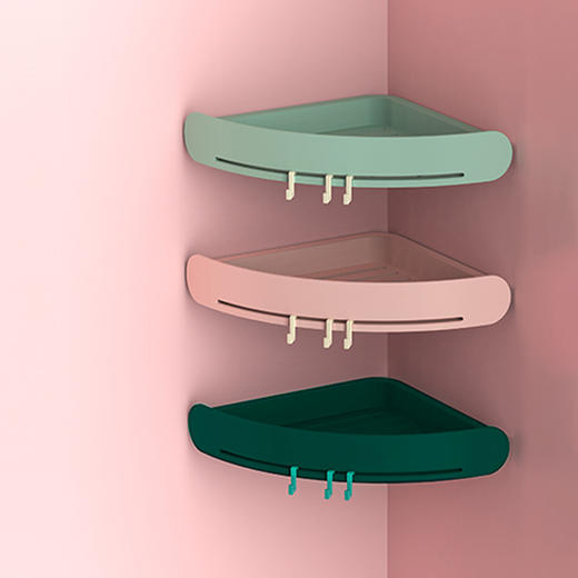 【转角沥水置物架】清新卫生间收纳架浴室三角架 厨房免打孔粘贴壁挂洗漱架 商品图1