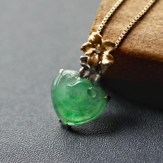 冰种阳绿翡翠如意吊坠18k黄金白金钻石镶嵌 商品图2