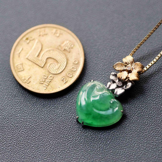 冰种阳绿翡翠如意吊坠18k黄金白金钻石镶嵌 商品图4