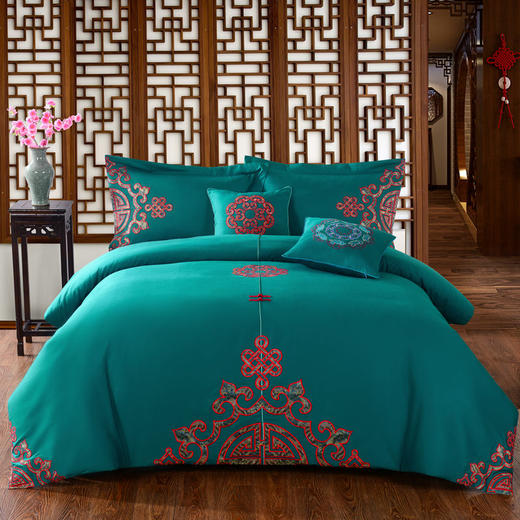 【现代中国风 裸感全棉】lehome床上四件套全棉纯棉床单套件新中式1.8-2.0m被套床上用品 商品图3