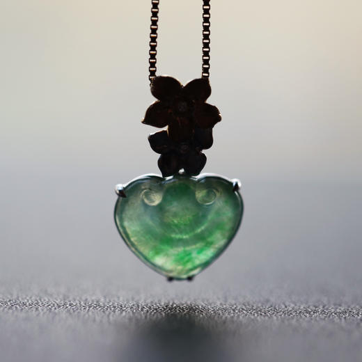 冰种阳绿翡翠如意吊坠18k黄金白金钻石镶嵌 商品图8