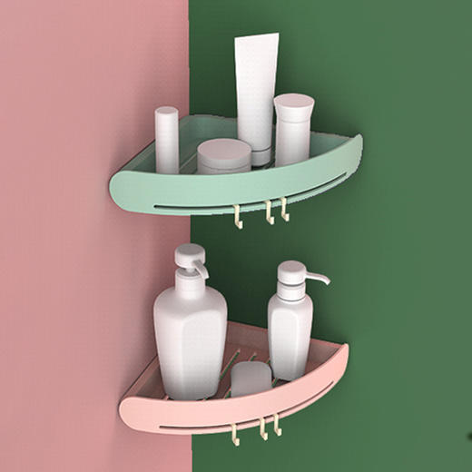 【转角沥水置物架】清新卫生间收纳架浴室三角架 厨房免打孔粘贴壁挂洗漱架 商品图0