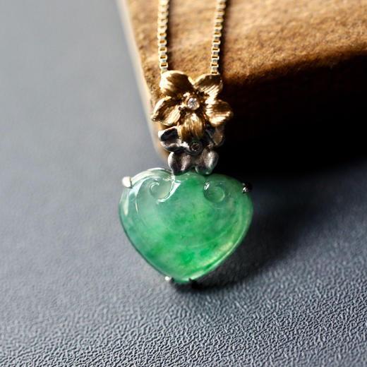 冰种阳绿翡翠如意吊坠18k黄金白金钻石镶嵌 商品图3