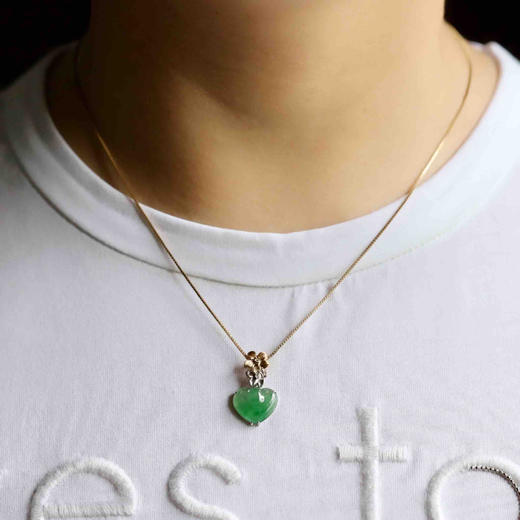 冰种阳绿翡翠如意吊坠18k黄金白金钻石镶嵌 商品图9