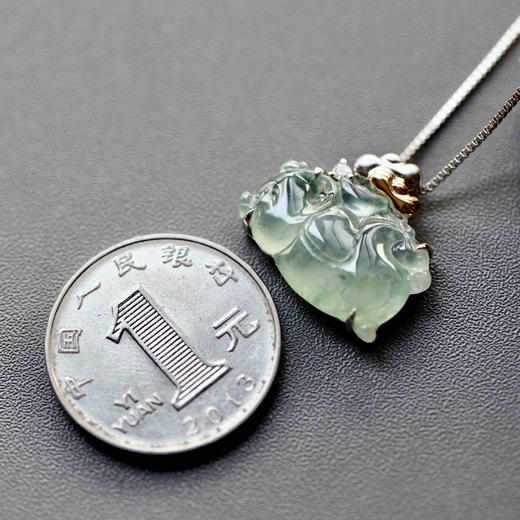 冰种飘花翡翠马上有钱18k白金钻石镶嵌 商品图3